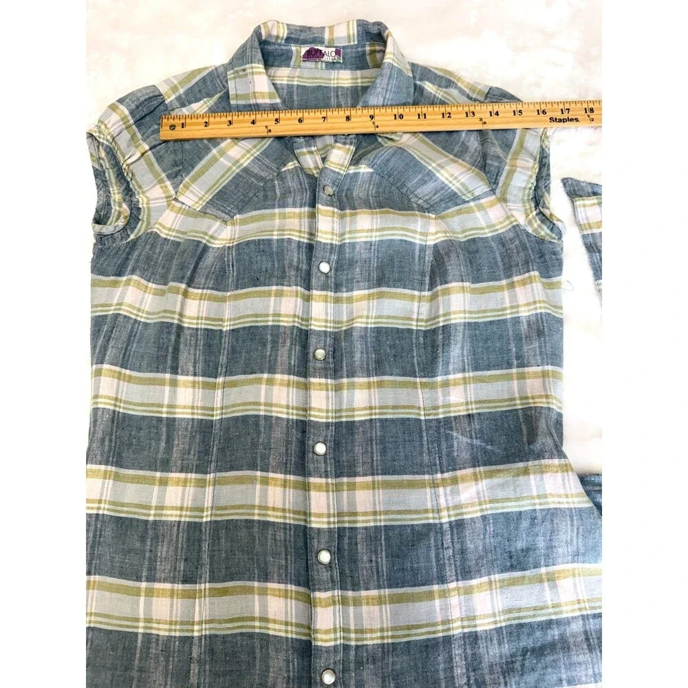 Buffalo David Bitton Plaid Shirt Dress Belted Snap Front Blue Beige Women's S